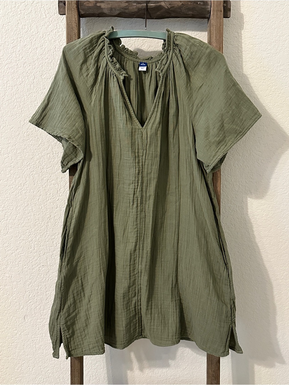 Old Navy Olive Green Gauze V-Neck Dress